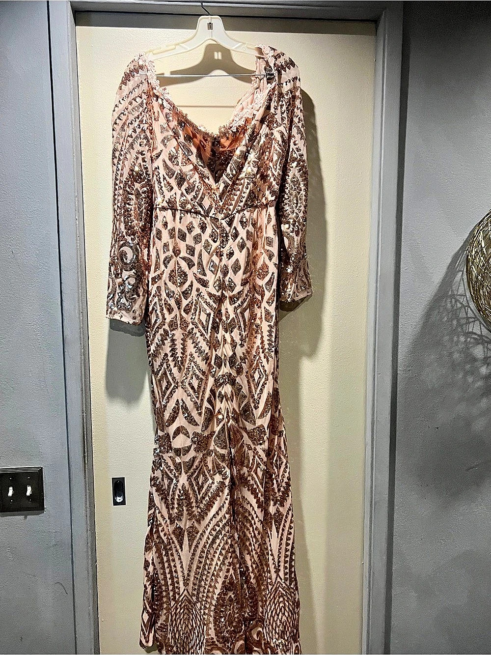 Embellished Geometric Maxi Dress in Pink & Brown Like New